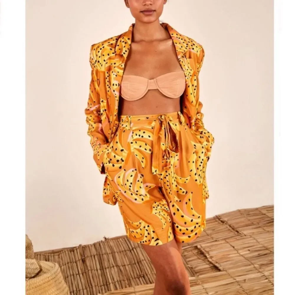Farm Rio Caramel Raining Bananas Orange Blazer Size XS